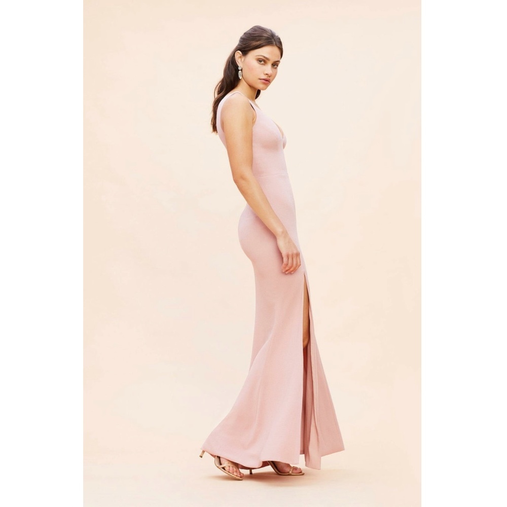 Dress the Population: Sandra Crepe Plunge V-Neck Sleeveless Side Slit Gown - Picture 3 of 8